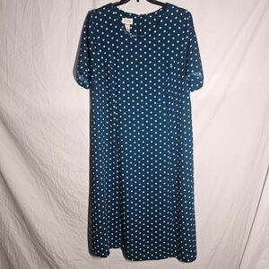 Vintage 90s blue plus size polka dot maxi dress